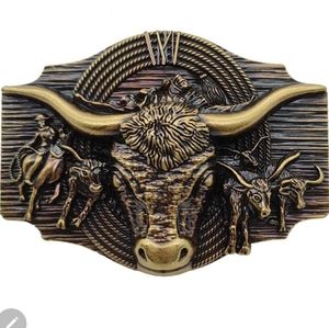 Texas longhorn bull rodeo western belt buckle 3.75"